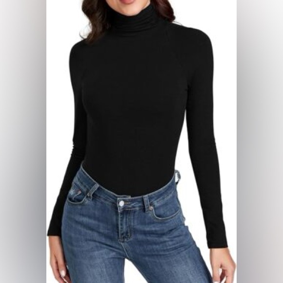 BEBE Long Sleeve Turtleneck Shirt Women's Slim Fitted Top Black - Picture 4 of 4